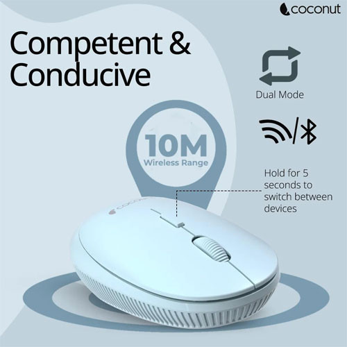 Coconut Glory Silent Multi Device Wireless Mouse + Bluetooth (Blue)