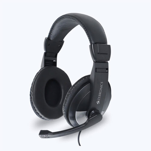ZEBRONICS Zeb-200HM Wired On Ear Headphone with Mic, Dual 3.5mm Connectors, Adjustable Headband for PC Computers/Laptop (Black)