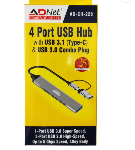 ADNet 4 Port USB Hub With USB 3.1 Type-C